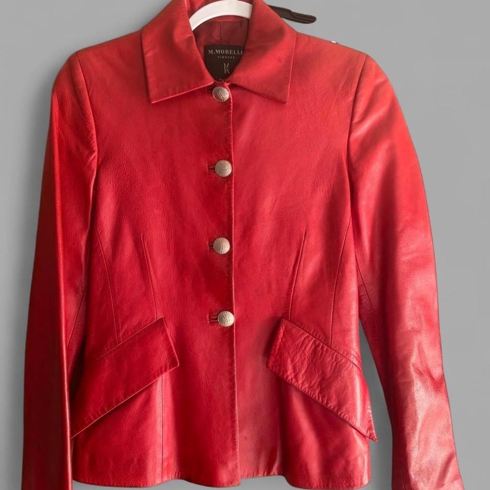 M. Morelli Red Italian Leather Jacket Vintage 90s Liliana Conti Firenze Size M